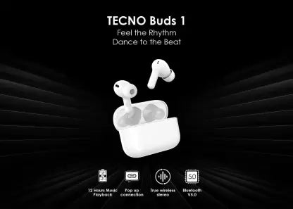 Tecno BUDS1 Bluetooth Headset  (White, True Wireless)