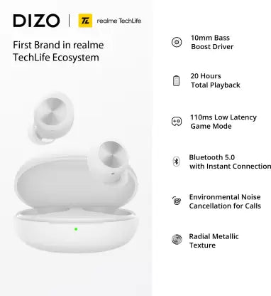 DIZO by Realme Techife GoPods D with Environment Noise Cancellation (ENC) Bluetooth Headset