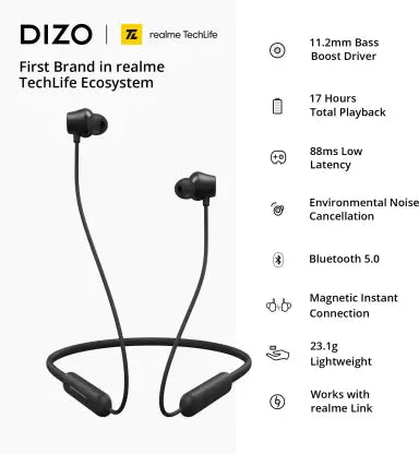 DIZO by realme TechLife Wireless Bluetooth Headset  (Black, In the Ear)