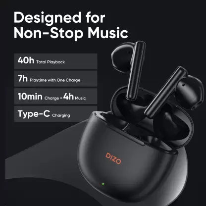 DIZO Buds P with Fast Charge, 40HPlaytime & 13mm Driver (by realme TechLife) Bluetooth Headset  (Dynamo Black, True Wireless)