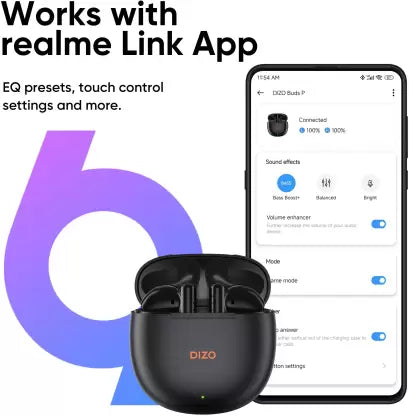 DIZO Buds P with Fast Charge, 40HPlaytime & 13mm Driver (by realme TechLife) Bluetooth Headset  (Dynamo Black, True Wireless)