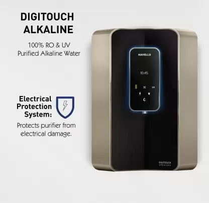 HAVELLS Digitouch Alkaline 6 L RO + UV + UF + TDS Water Purifier 8 Stages, Smart touch dispensing, Double UV Purification and Patented Alkaline water technology  (Black)
