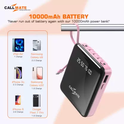 Callmate 10000 mAh Power Bank (12 W, Fast Charging)  (Pink, Lithium Polymer)