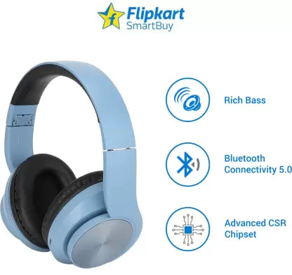 Flipkart SmartBuy Wireless Headphone with High Bass  (Blue, On the Ear)