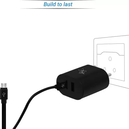 Flipkart Smartbuy Duo 3.4A Dual Port Charger with Fast Charge Cable  (Black, Cable Included)