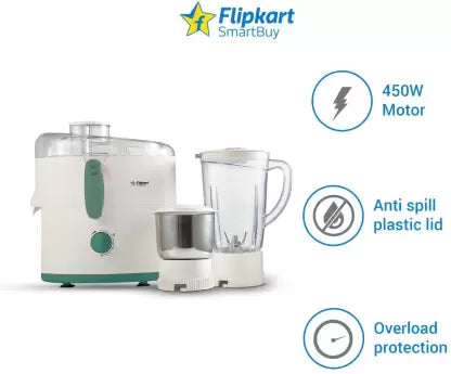 Flipkart SmartBuy FKSBJMG45GV Juicer Mixer Grinder 450 W Juicer Mixer Grinder (2 Jars, White, Green)