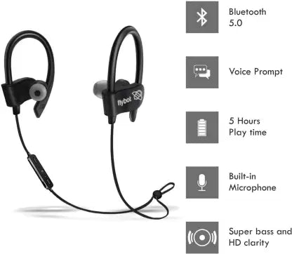 Flybot Wave Bluetooth Headset  (Black, In the Ear)