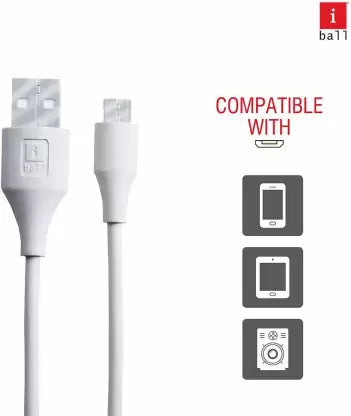 iball Micro USB Cable 1.2 m IB-MICRO-1.2M  (Compatible with Mobile, TABLETS, MULTIMEDIA SPEAKERS, White)