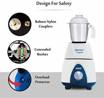 Inalsa signature 750 w 4 750 Juicer Mixer Grinder (4 Jars, blue,white)