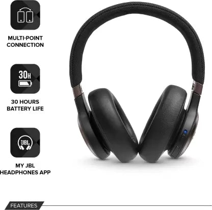 JBL Live 650BTNC with 30 Hours Playback and Voice Enabled Active Noise Cancellation Bluetooth Headset  (Black, On the Ear)