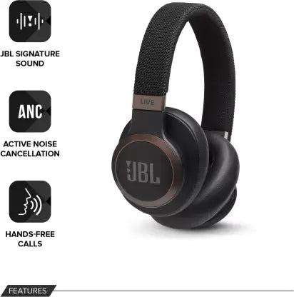 JBL Live 650BTNC with 30 Hours Playback and Voice Enabled Active Noise Cancellation Bluetooth Headset  (Black, On the Ear)