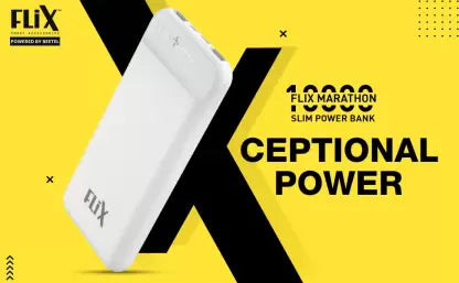 flix 10000 mAh Power Bank (Fast Charging)  (White, Lithium Polymer)