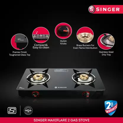 Singer Maxiflare 2 GS Glass Manual Gas Stove  (2 Burners)