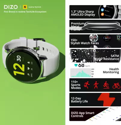 DIZO Watch R AMOLED with 45 mm Dial Size (by realme techLife)  (Sleek Silver Strap, Free Size)