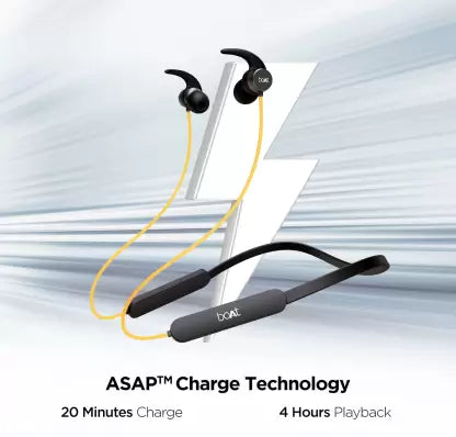 boAt Rockerz 255F Pro with Fast Charging Bluetooth Headset  (Blazing Yellow, In the Ear)