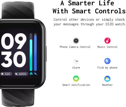 DIZO Watch D 1.8 inch Dynamic display with 550nits brightness (by realme techLife)  (Classic Black Strap, Free Size)