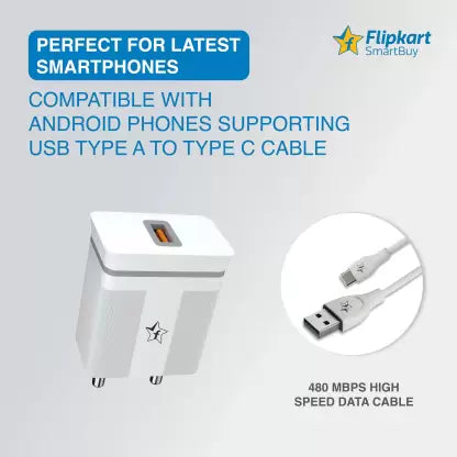 Flipkart SmartBuy 20 W 3 A Mobile Charger with Detachable Cable  (White, Cable Included)