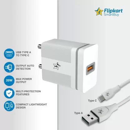 Flipkart SmartBuy 20 W 3 A Mobile Charger with Detachable Cable  (White, Cable Included)