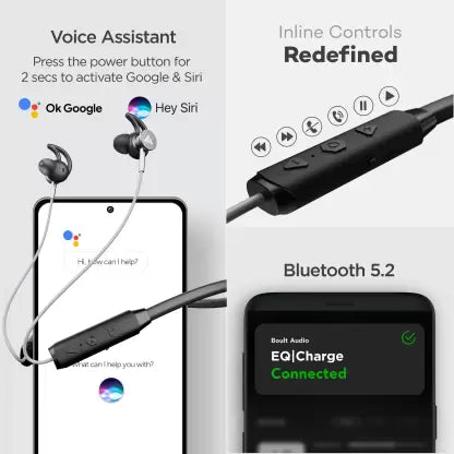 Boult Audio ProBass EQCharge with ZEN Mode ENC, 32hrs Playtime, Ultra-Fast Charging Bluetooth Headset  (Black, In the Ear)