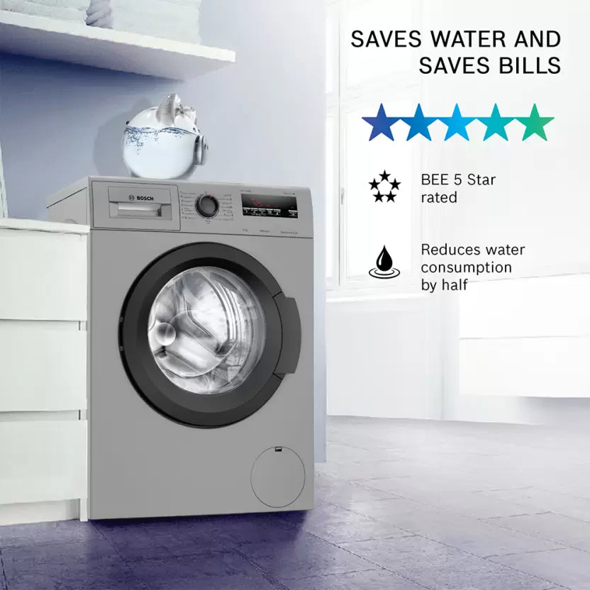 Bosch 6 kg 5 Star Fully Automatic Front Loading Washing Machine with In - built Heater (WLJ2016TIN, Luxe Silver) (OPEN BOX)