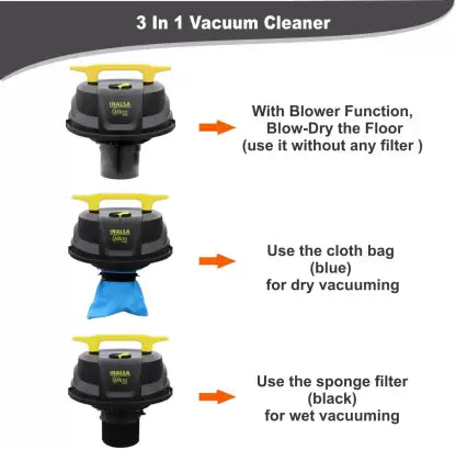 Inalsa Micro WD10 Wet & Dry Vacuum Cleaner with Reusable Dust Bag  (Black, Yellow)
