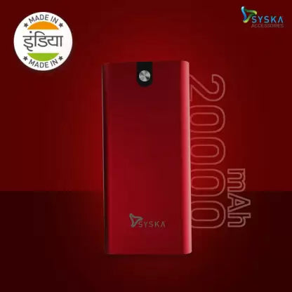 Syska 20000 mAh Power Bank (18 W, Fast Charging)  (Blazing Red, Lithium Polymer)#JustHere