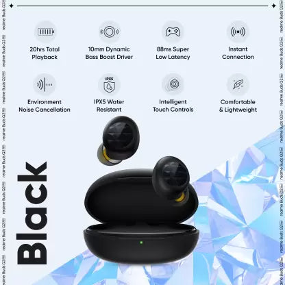 realme Buds Q2 Neo with Environment Noise Cancellation (ENC) Bluetooth Headset  (Black, True Wireless)