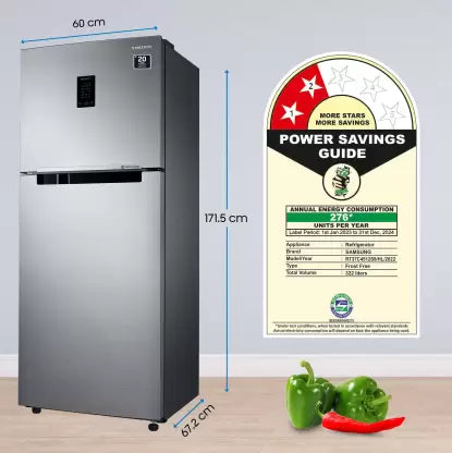 SAMSUNG 322 L Frost Free Double Door 2 Star Convertible Refrigerator with Digi-Touch Cool,Digital Inverter  (Elegant Inox, RT37C4512S8/HL)