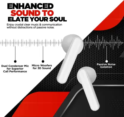 Nu Republic Rush X5 Bluetooth Headset  (White, Red, True Wireless)