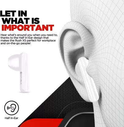 Nu Republic Rush X5 Bluetooth Headset  (White, Red, True Wireless)