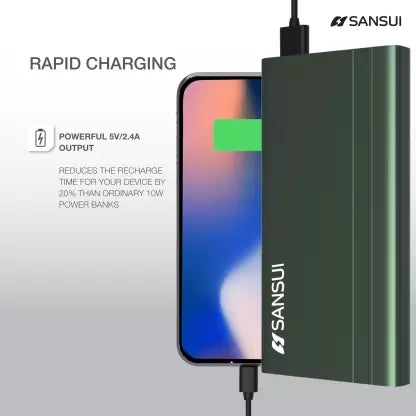 Sansui 10000 mAh Power Bank (12 W, Fast Charging)  (Green, Lithium Polymer)