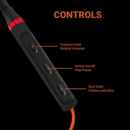 qor9 SONIC Bluetooth Headset  (Black And Orange, In the Ear)