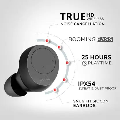 Pebble Twins Bluetooth Headset  (Black, True Wireless)