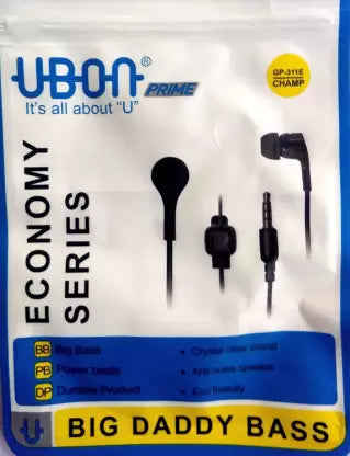 Ubon GP-311E Wired Headset  (Black, In the Ear)