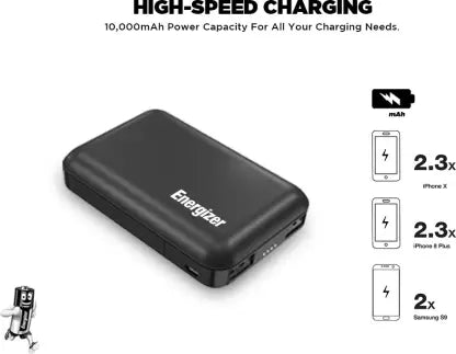 Energizer 10000 mAh Power Bank (10 W, Fast Charging)  (Black, Lithium Polymer)