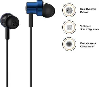 Mi Mi Dual Driver Dynamic Bass High Definition in-Ear Earphones with Mic Wired Headset  (Blue, In the Ear)