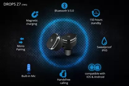 Zync TWS Drops Z7 Earbuds Bluetooth without Mic Headset  (Black, True Wireless)