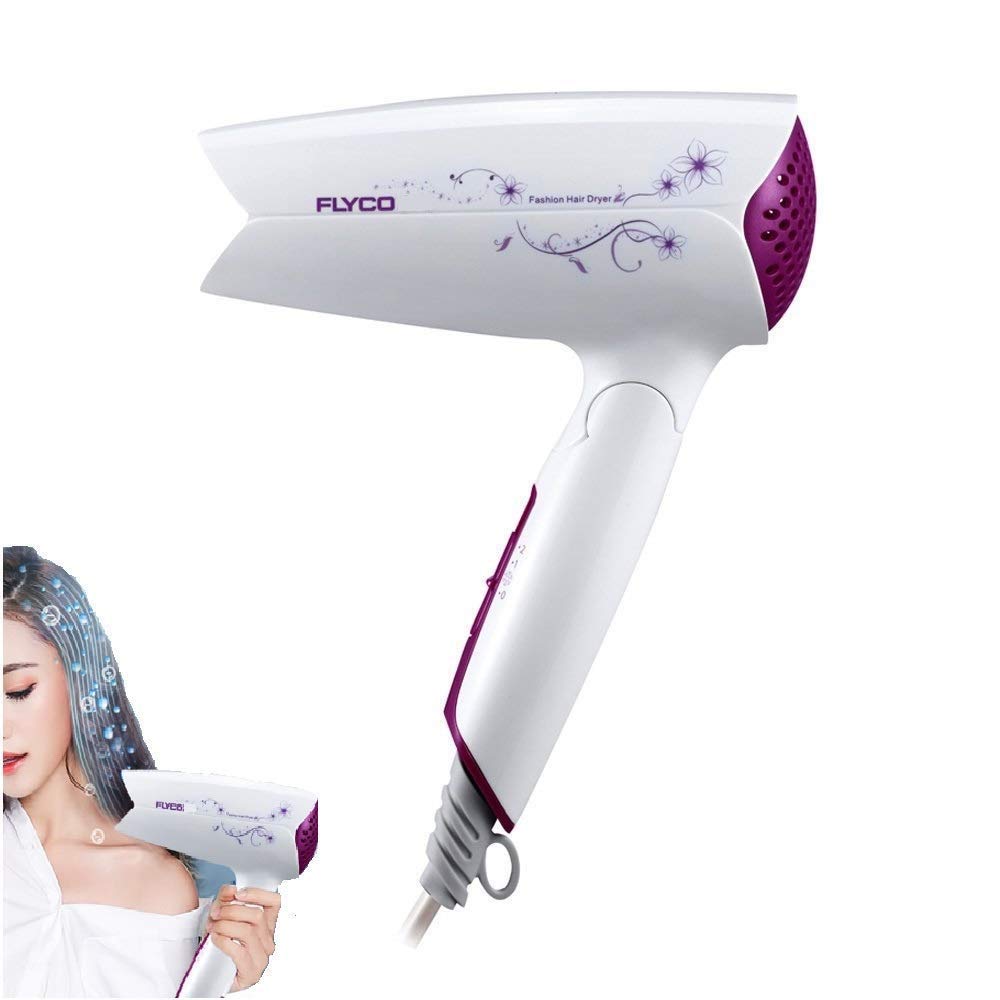 FLYCO Professional Foldable Hair Dryer, Lightweight Low Noise Blow Dryer with 3 Speed setting Hot Cool Warm 1200W Blow Dryer