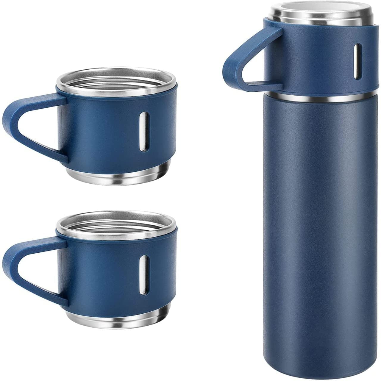 BMR Steel Vacuum Flask Set with 3 Steel Cups Combo - 500ml - Odorless - Keeps HOT/Cold | Ideal Gift for Winter - Housewarming Random Color 003